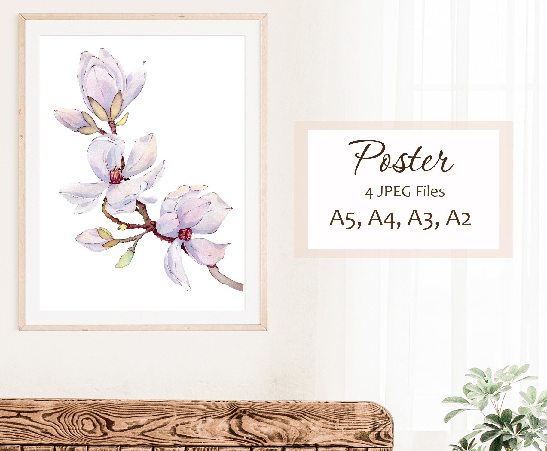 Magnolia Print / Watercolor Wall Art Flower Poster Botanical - Etsy