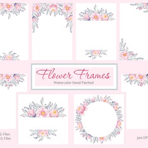 Clipart de mariage, modèle d’invitation aquarelle clipart, cadres clipart de verdure / couronne de cadre floral png, téléchargement numérique