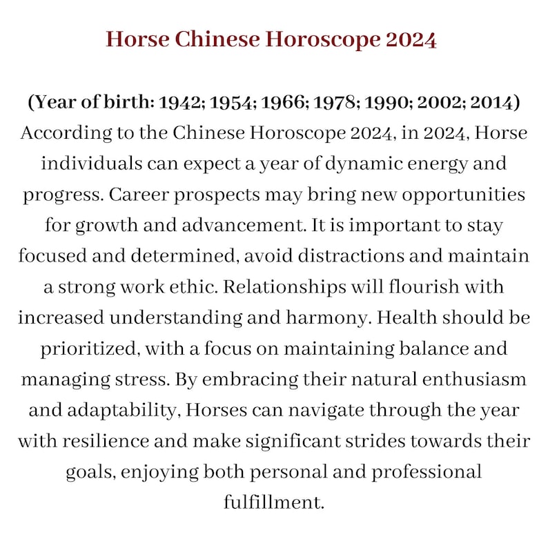 2024 Year of the Dragon, Chinese Zodiac Horoscopes for the horse on a