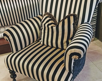 Striped Velvet Upholstery Fabric: Black Beige Furniture Fabric By The Yard, We Pay The US Tax