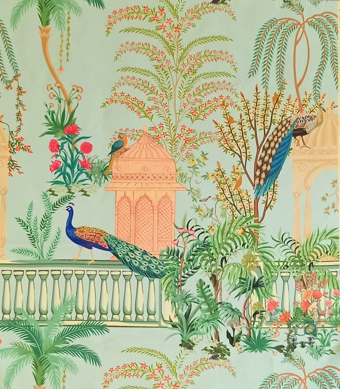 Peacock Print Upholstery Fabric: Green Indoor/outdoor Furniture Fabric ...
