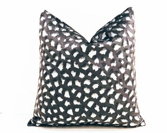 Dark Grey Animal Print Velvet Pillow Cover: Double-Sided Decorative Cushion