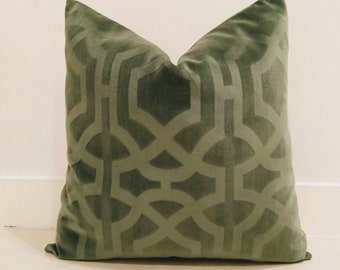 Funda de cojín de terciopelo verde almendra: funda de cojín decorativa geométrica