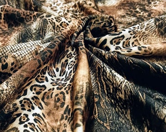 Leopard Upholstery Velvet Fabric: Beige Brown Curtain Drapery Cheetah