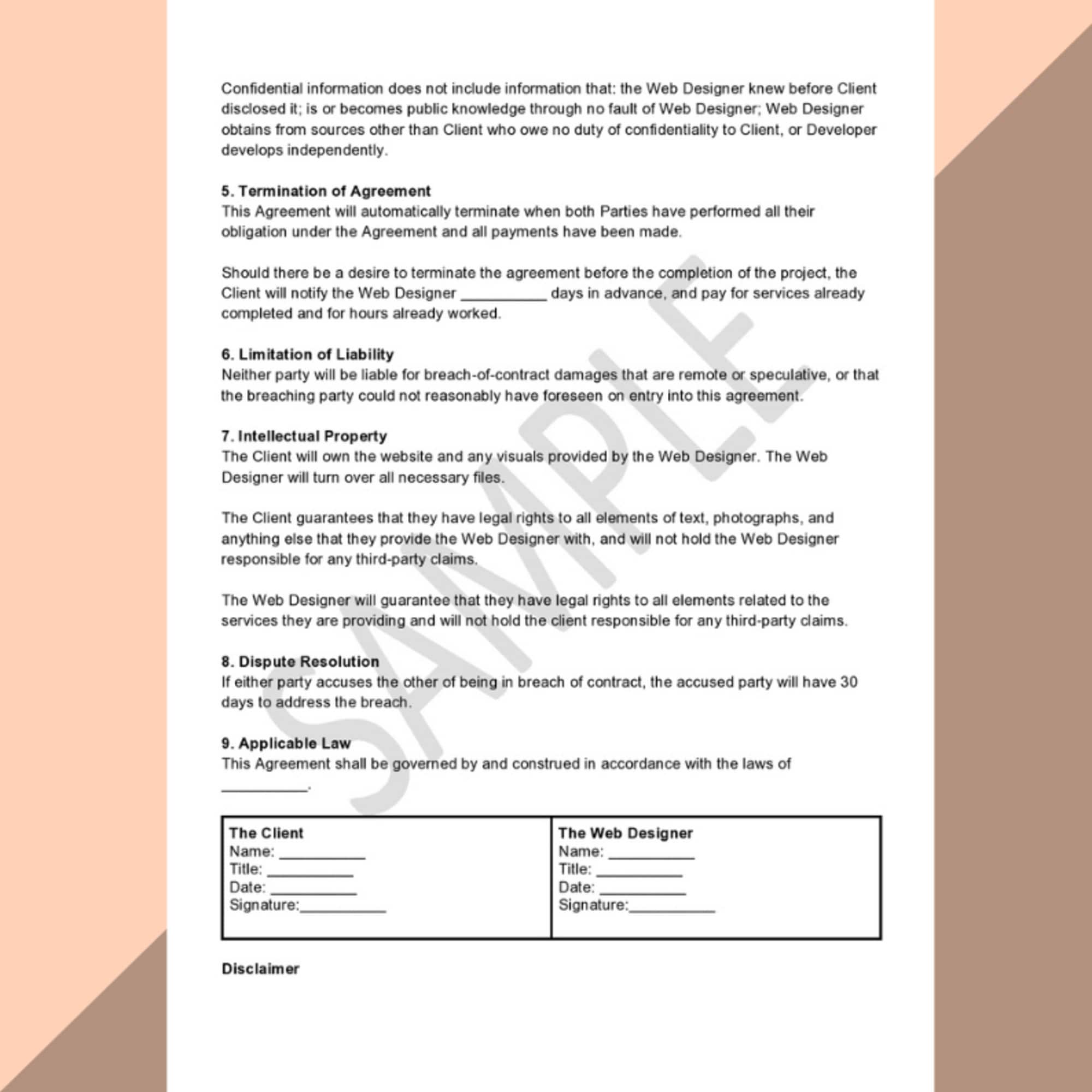 Web Design Contract of Work Website Design Agreement | Etsy