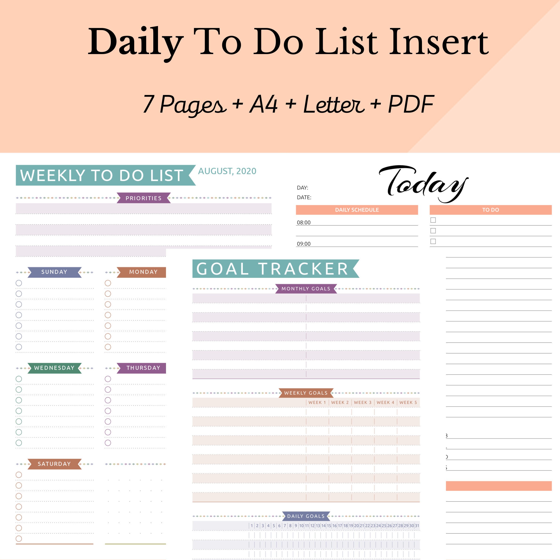 daily to do list insert free weekly planner a4 us letter etsy