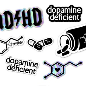 ADHD Dopamine Theme - Vinyl Stickers 7 Pack! || Holographic, Neurodivergent, Funny ADHD Gift, Laptop Stickers, Novelty, Humor, ADD