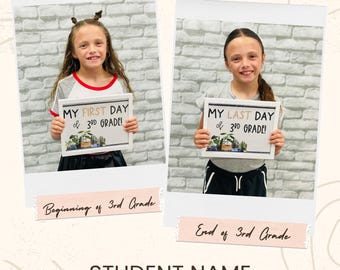 Fotografía de inicio y fin de año de estudiantes de primaria, una al lado de la otra