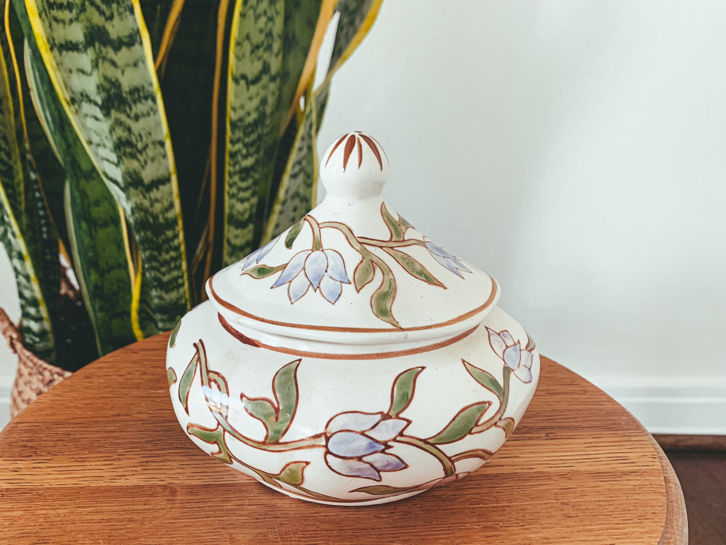 Vintage Hand Painted Floral Ceramic Jar Sugar Bowl Trinket Etsy