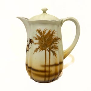 Vintage Beautiful Hand Painted 100 Year Old Middle Eastern Cocoa Pot with Camel & Palm Tree