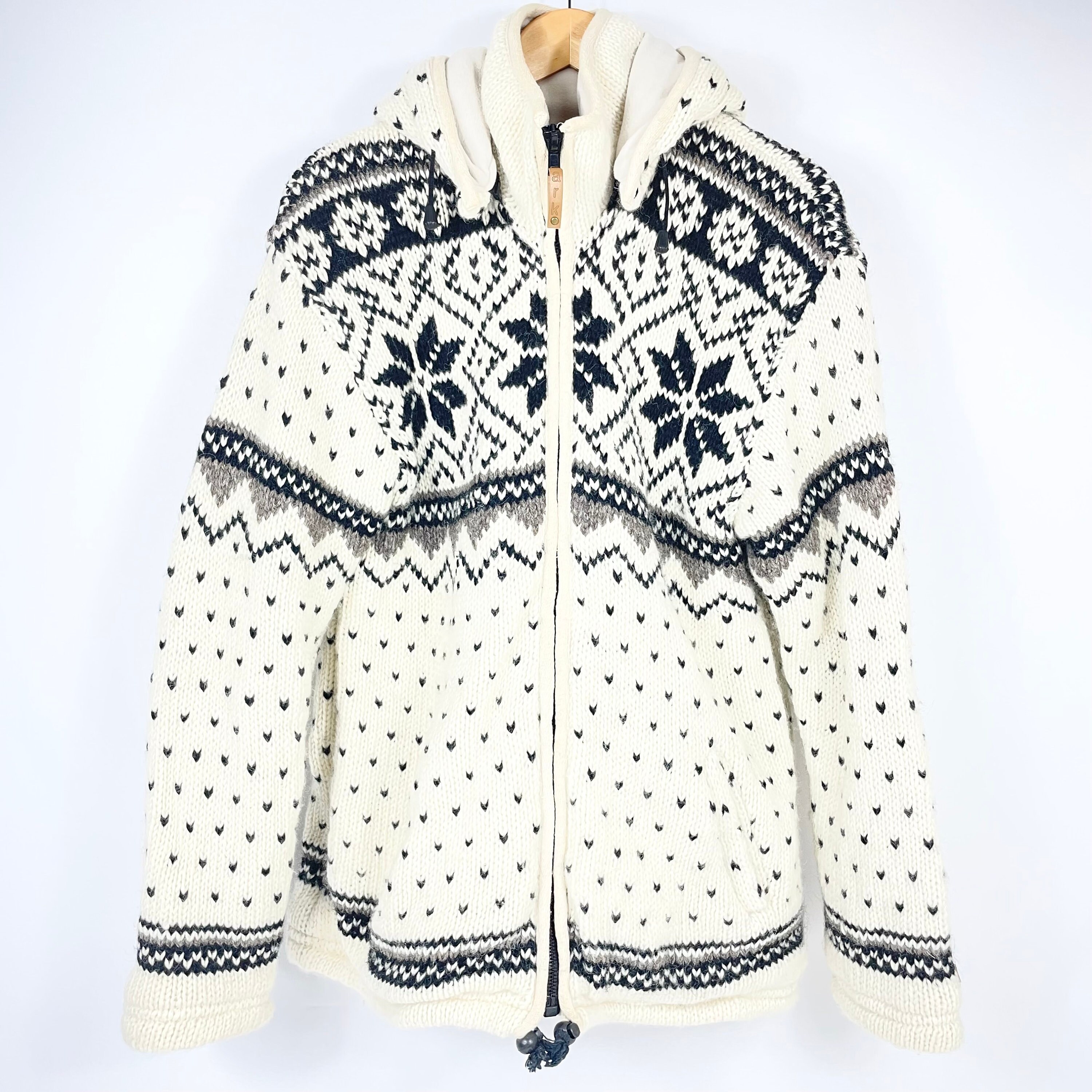 New Zealand Wool Knit Cowichan Sweater Hooded Jumper L Etsy