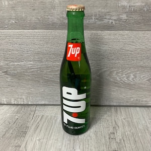 RARE Unopened 7UP Glass Bottle with Straw In It Vintage 1970&#39;s Green Glass Soda Bottle