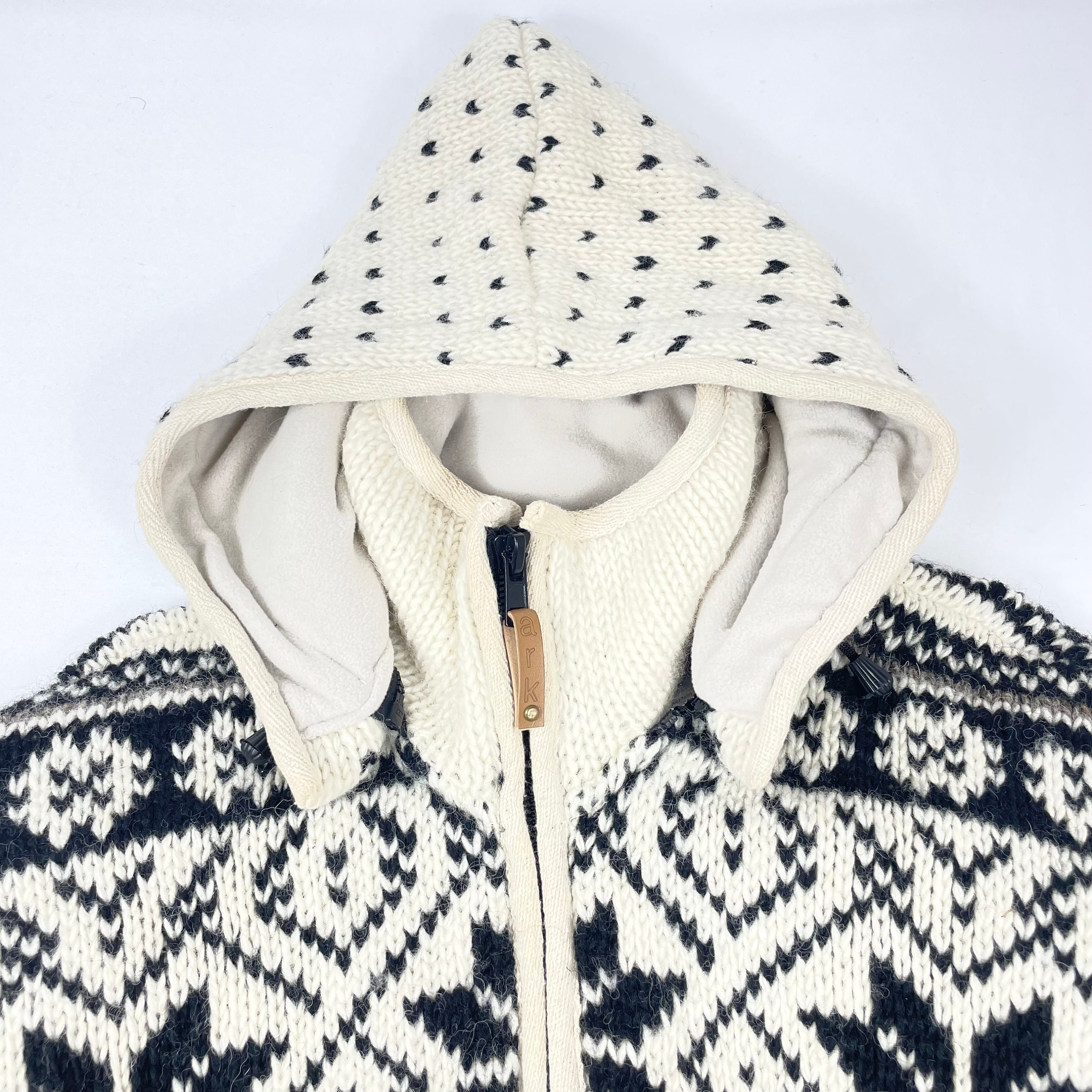 New Zealand Wool Knit Cowichan Sweater Hooded Jumper L Etsy