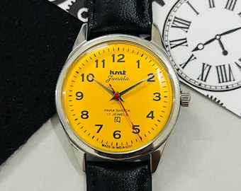 Vintage Hmt Janata Gelbes Zifferblatt Mechanische Handaufzug 17Jewels Herrenarmbanduhr