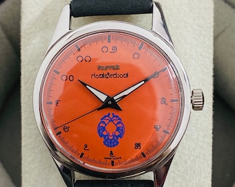 Vintage HMT Gandaberunda Kannada Numerals Orange Dial Mechanical 17Jewels Men’s Wrist Watch~Vintage Watch~Valentine Gift for him