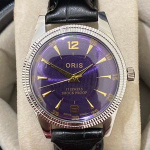 Vintage Oris Purple Dial Hand Winding watch FHF Movement ST-96 Swiss Made Men’s Wrist watch