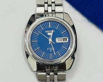 セイコー5 自動巻き ブルーダイヤル 日本製 メンズ腕時計 希少