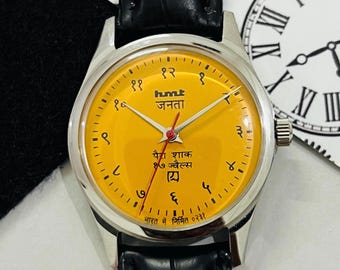 Vintage Hmt Janata Yellow Dial Hand winding 17Jewels mechanical wrist watch