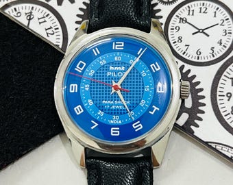 Vintage Hmt Pilot Mechanische Handaufzug Blaues Zifferblatt 17Jewels Herrenarmbanduhr ~ Vintage Uhr