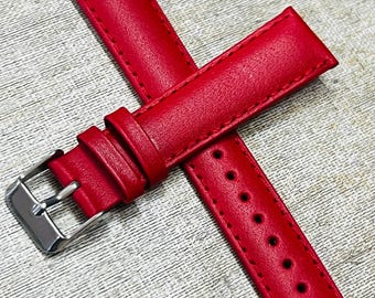 Lederarmband / 18 mm Rotes Lederarmband / Uhrenarmband Armband / Armbanduhr / zweiteiliges Band