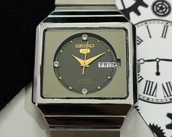 Vintage Seiko 5 Automatik Graues Zifferblatt 23Jewels Datum & Tag Armbanduhr / Kaliber Nr. 6349 / Japan Made Uhr