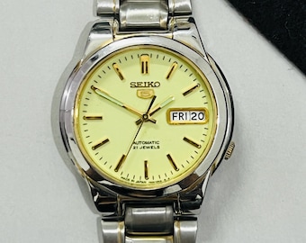 Vintage Seiko 5 Automatic Neon Dial Date & Day 21jewel Wrist Watch