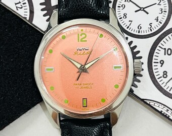 Vintage Hmt Pilot Mechanisches Handaufzug Peach Zifferblatt 17Jewels Herren Armbanduhr ~ Vintage Uhr