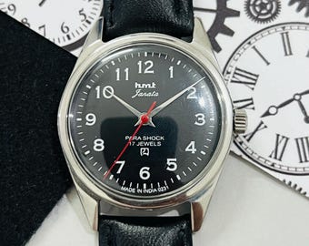 Vintage Hmt Janata Schwarzes Zifferblatt Mechanische Handaufzug 17Jewels Herrenarmbanduhr