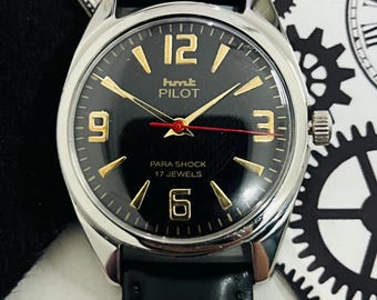 Vintage Hmt Pilot Golden Dial Hand winding 17Jewels mechanical wrist watch