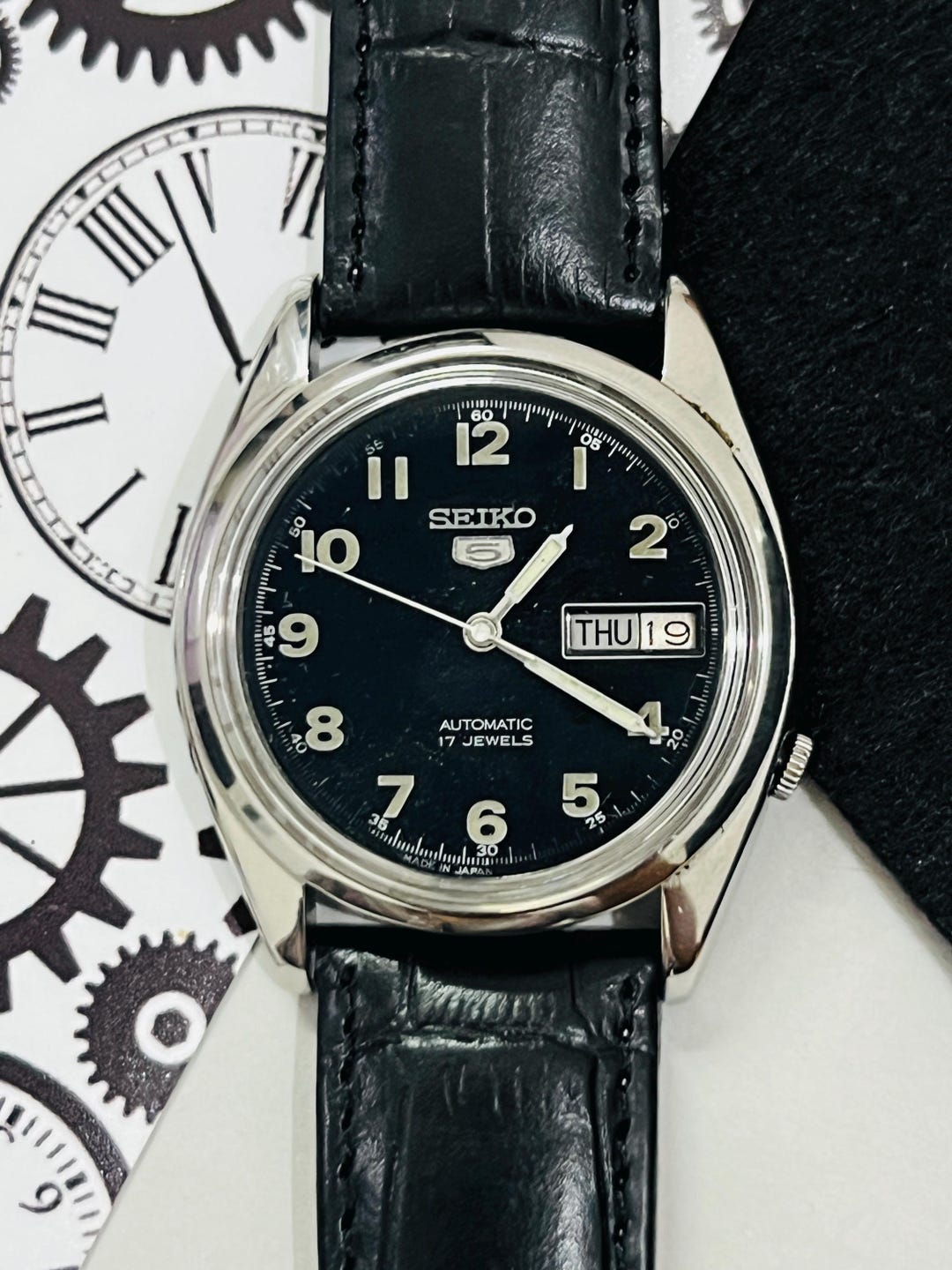 Vintage Seiko 5 Automatic Grey Dial Date & Day 17 Jewels Wrist Watch ...