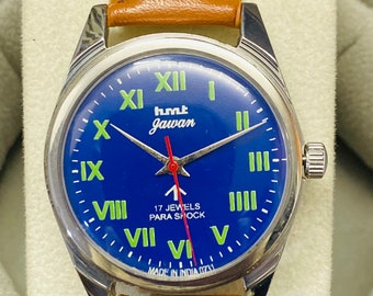 Vintage Hmt Janata Mechanical Manual Winding Blue Dial Roaman Numerals  17Jewels Men’s Wrist Watch