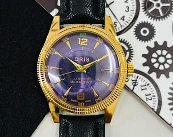 Vintage Oris Purple Dial Hand Winding watch FHF Movement ST-96 Swiss Made Men’s Wrist Watch