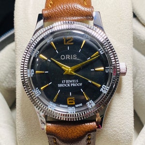 Vintage Oris Black Dial Hand Winding watch FHF Movement ST-96 Swiss Wrist watch Men’s