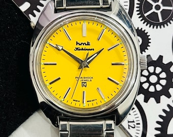 Wunderschöne HMT Kohinoor Gelbes Zifferblatt Mechanische Handaufzug 17Jewels Herrenarmbanduhr