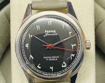 Vintage Hmt Janata Arabic Numerals Mechanical Manual Winding Black Dial 17Jewels Men’s Wrist Watch