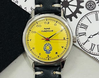 Vintage HMT Gandaberunda Kannada Ziffern gelbes Zifferblatt Mechanische 17Jewels Herrenarmbanduhr