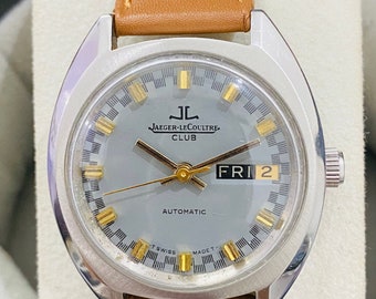 Vintage Jaeger LeCoultre Club Automático Cal.AS 1916 Fecha y día Esfera gris Movimiento suizo Reloj de pulsera para hombre ~ Relojes suizos