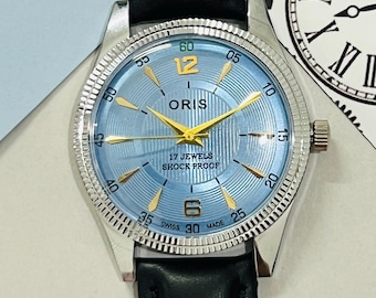 希少なヴィンテージ ORIS パープル文字盤 手巻き腕時計 メンズ