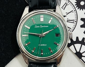 Vintage Seiko Sportsman Automatic Green Dial @Date 17 jewels Wrist Watch/ Caliber No 6602 / Japan Made Watch