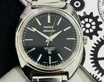Schöne HMT Kohinoor Schwarzes Zifferblatt Mechanische Handaufzug 17Jewels Herrenarmbanduhr