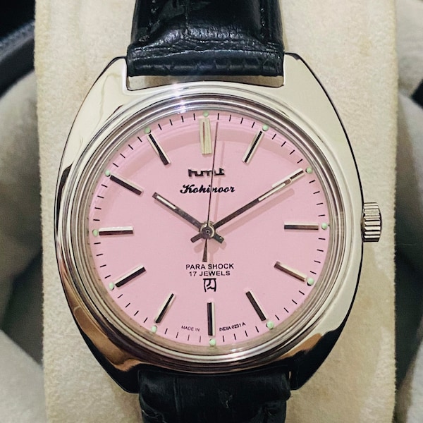 Beautiful HMT Kohinoor Pink Dial Mechanical Manual Winding 17Jewels Men’s Wrist Watch