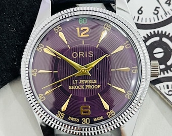 Vintage Purple Zifferblatt Handaufzug Uhr FHL Uhrwerk ST-96 Swiss Made Herren Armbanduhr