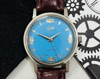 Vintage Enicar 17 Star Jewels Swiss Made Men’s Watch- Blue Dial, Mechanical Handwind, Collectible Timepiece