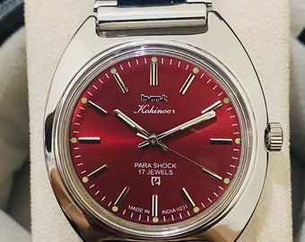 Beautiful HMT Kohinoor Maroon Dial With Original Hmt Belt Mechanical Manual Winding 17Jewels Men’s Wrist Watch