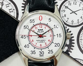 Vintage Hmt Pilot Mechanische Handaufzug Weißes Zifferblatt 17Jewels Herren Armbanduhr ~ Vintage Uhr