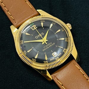 希少なヴィンテージ ORIS ブラックダイヤル 手巻き腕時計 メンズ FHF