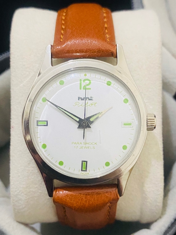 Vintage Hmt Pilot White Dial Mechanical Hand Winding 17jewels Mens