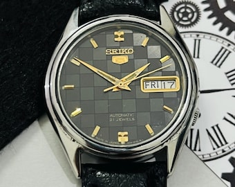 ヴィンテージ レア セイコー 5 自動巻き 21 宝石 ブラック ダイヤル