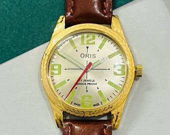 希少ヴィンテージ ORIS パープル文字盤 手巻き腕時計 メンズ FHF 