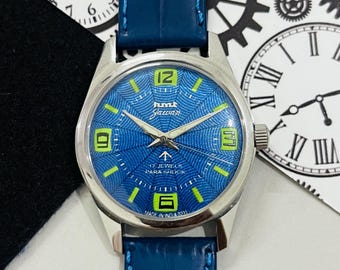 Vintage Hmt Jawan Blaues Zifferblatt Mechanische Handaufzug 17Jewels Herrenarmbanduhr